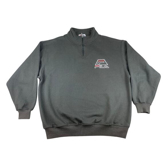 Fila Men Large Black Quarter-Zip Sweatshirt Cotton Blend Cool Logo - Picture 1 of 9